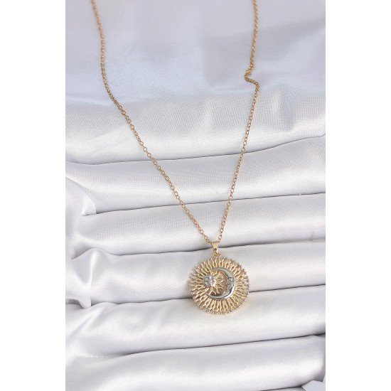 316L Çelik Gold Renk Mix Renk Ay Güneş Model Kadın Kolye 316L Çelik Gold Renk Mix Renk Ay Güneş Model Kadın Kolye