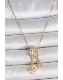 316L Çelik Gold Renk Zirkon Taşlı Sallantı Fotoğraf Makinası Figür Charm Kadın Kolye