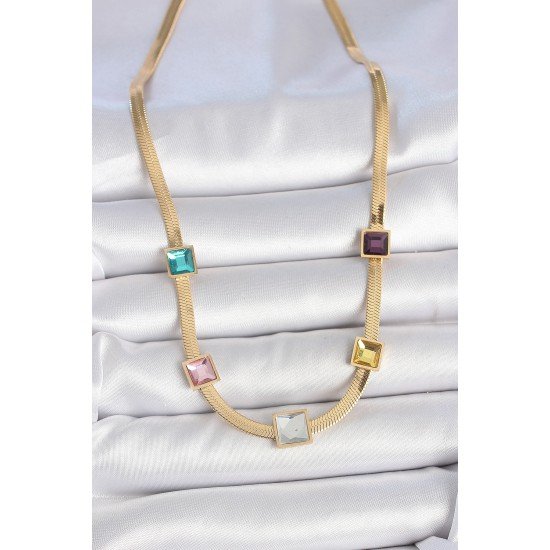 316L Çelik Gold Renk İtalyan Zincir Model Kare Renkli Zirkon Taşlı Kadın Kolye 316L Çelik Gold Renk İtalyan Zincir Model Kare Renkli Zirkon Taşlı Kadın Kolye
