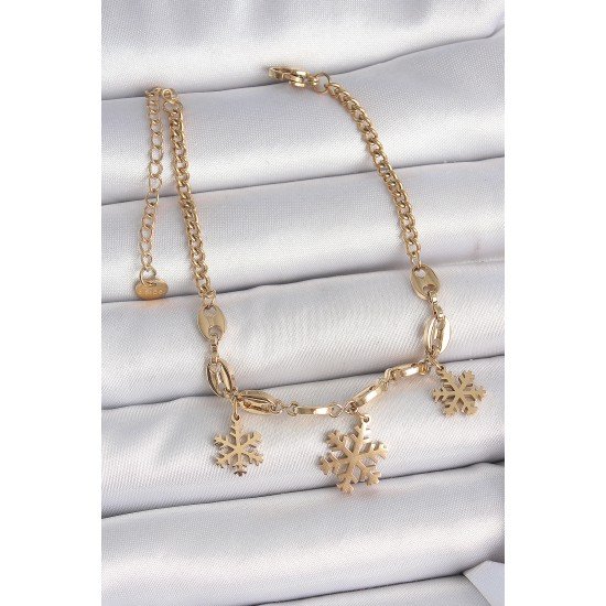 316L Çelik Gold Renk Sallantı Kar Tanesi Model Kadın Bileklik 316L Çelik Gold Renk Sallantı Kar Tanesi Model Kadın Bileklik