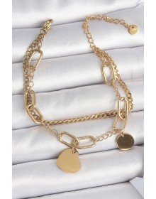 316L Çelik Gold Renk 2'Li Zincir Model Sallantı Kalp Figür Kadın Bileklik