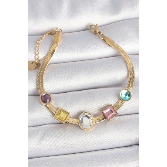 316L Çelik Gold Renk İtalyan Zincir Renkli Zirkon Taşlı Kadın Bileklik 316L Çelik Gold Renk İtalyan Zincir Renkli Zirkon Taşlı Kadın Bileklik