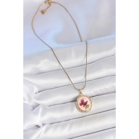 316L Çelik Gold Renk Zincir Pembe Mineli İncili Çiçek İşlemeli Portre Model Kadın Kolye 316L Çelik Gold Renk Zincir Pembe Mineli İncili Çiçek İşlemeli Portre Model Kadın Kolye