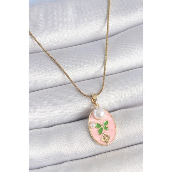 316L Çelik Gold Renk Zincir Pembe Mineli Oval İncili Çiçek İşlemeli Portre Model Kadın Kolye 316L Çelik Gold Renk Zincir Pembe Mineli Oval İncili Çiçek İşlemeli Portre Model Kadın Kolye