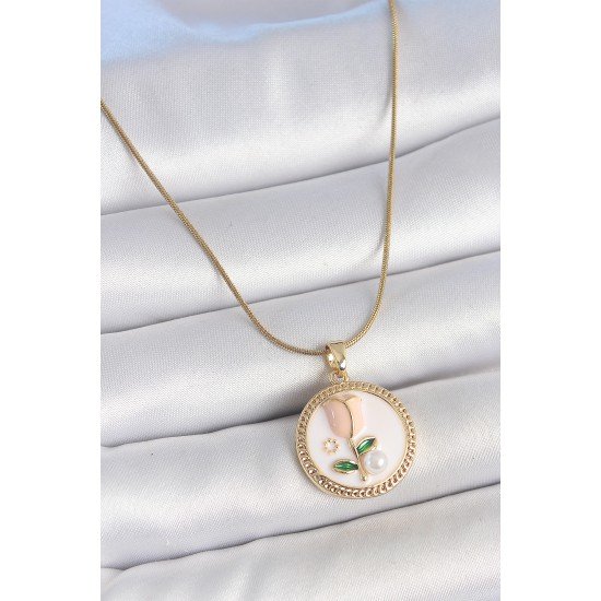 316L Çelik Gold Renk Beyaz Mineli İncili Çiçek İşlemeli Portre Model Kadın Kolye 316L Çelik Gold Renk Beyaz Mineli İncili Çiçek İşlemeli Portre Model Kadın Kolye