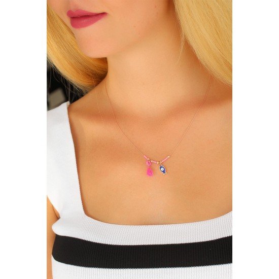 Nazar Boncuklu Pembe Renk Taşlı Rose Bayan Kolye Nazar Boncuklu Pembe Renk Taşlı Rose Bayan Kolye