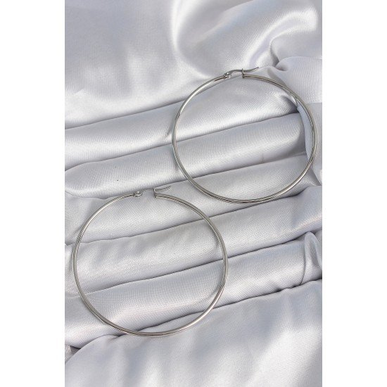 316 Çelik Gümüş Renk 63 mm Halka Model Kadın Küpe