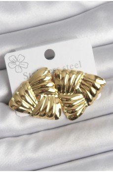 316 Çelik Gold Renk İşlemeli Üçgen Model Kadın Küpe