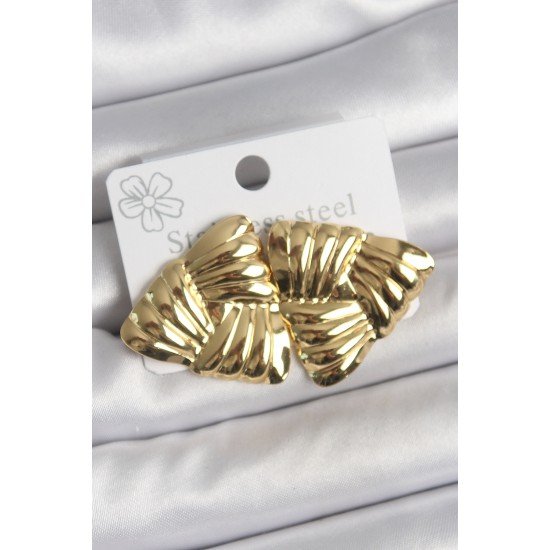 316 Çelik Gold Renk İşlemeli Üçgen Model Kadın Küpe