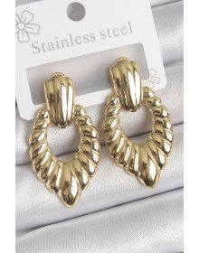 316 Çelik Gold Renk İşlemeli Motiif Model Kadın Küpe