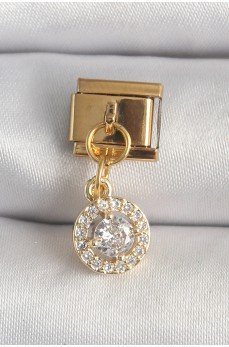316L Çelik Gold Renk Sallantı Daire Zirkon Taşlı Nomination Charm