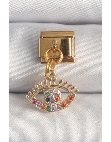 316L Çelik Gold Renk Sallantı Renkli Zirkon Taşlı Göz Model Nomination Charm