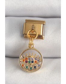 316L Çelik Gold Renk Sallantı Renkli Zirkon Taşlı Göz Model Nomination Charm