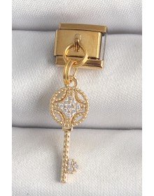 316L Çelik Gold Renk Sallantı Zirkon Taşlı Anahtar Model Nomination Charm