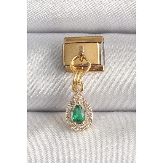 316L Çelik Gold Renk Sallantı Damla Yeşil Zirkon Taşlı Nomination Charm 316L Çelik Gold Renk Sallantı Damla Yeşil Zirkon Taşlı Nomination Charm