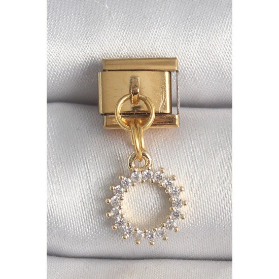 316L Çelik Gold Renk Zirkon Taşlı Sallantı Güneş Model Nomination Charm