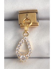 316L Çelik Gold Renk Sallantı Zirkon Taşlı Damla Model Nomination Charm