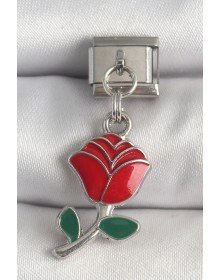 316L Çelik Gümüş Renk Sallantı Kırmızı Gül Model Nomination Charm