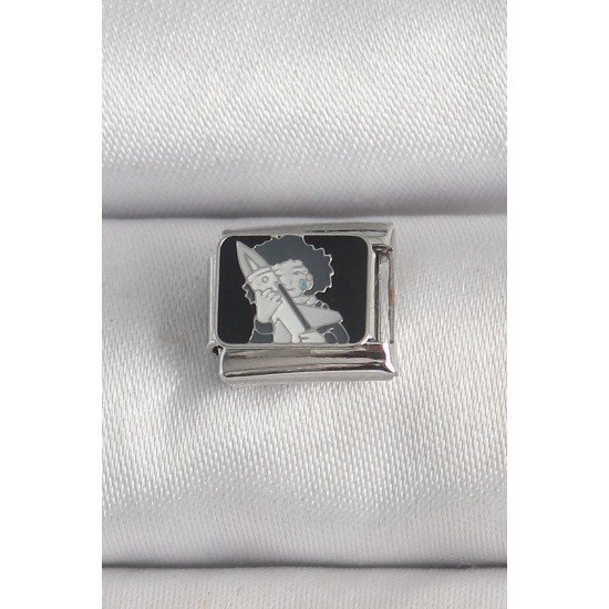 316L Çelik Gümüş Renk Siyah İşlemeli Portre Model Nomination Charm