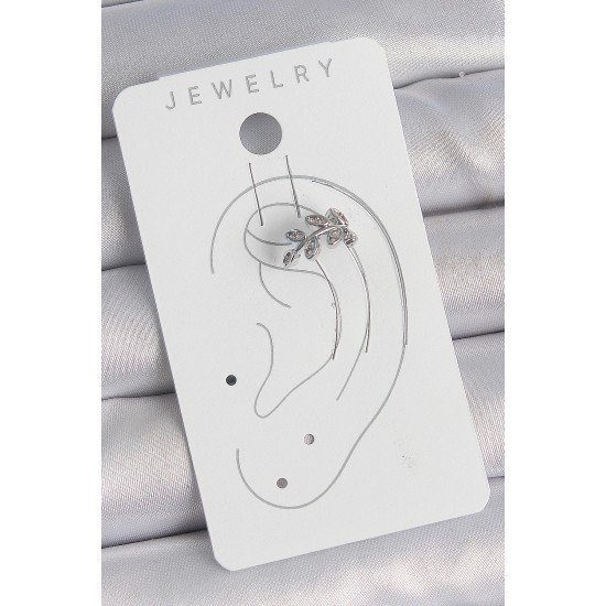 Pirinç Gümüş Renk Zirkon Taşlı Yaprak Model Kıkırdak Kadın Küpe Pirinç Gümüş Renk Zirkon Taşlı Yaprak Model Kıkırdak Kadın Küpe