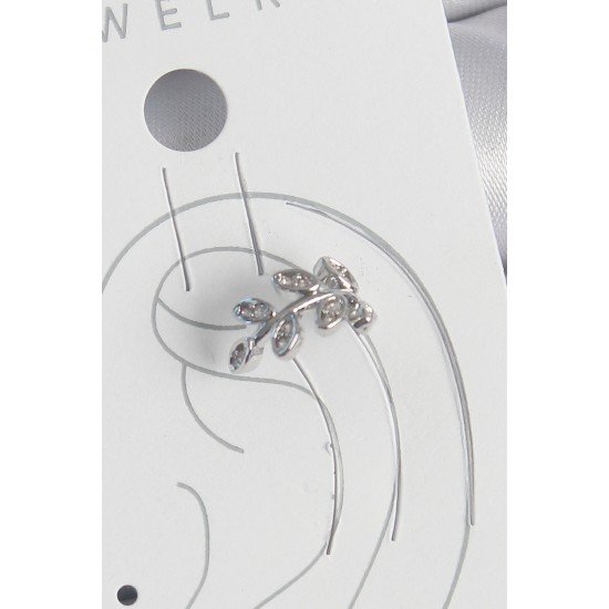 Pirinç Gümüş Renk Zirkon Taşlı Yaprak Model Kıkırdak Kadın Küpe Pirinç Gümüş Renk Zirkon Taşlı Yaprak Model Kıkırdak Kadın Küpe