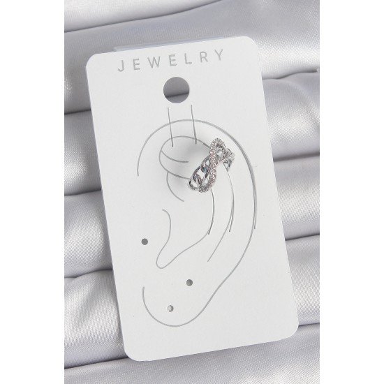 Pirinç Gümüş Renk Zirkon Taşlı Zincir Sonsuzluk Model Kadın Kıkırdak Küpe