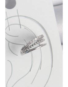 Pirinç Gümüş Renk Zirkon Taşlı 3'Lü Sıralı Model Kadın Kıkırdak Küpe