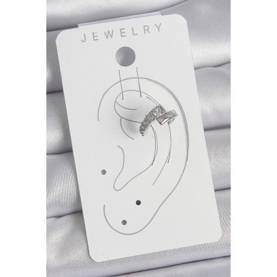 Pirinç Gümüş Renk Zirkon Taşlı Kadın Kıkırdak Küpe