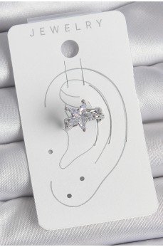 Pirinç Gümüş Renk Zirkon Taşlı Yıldız Model Kadın Kıkırdak Küpe