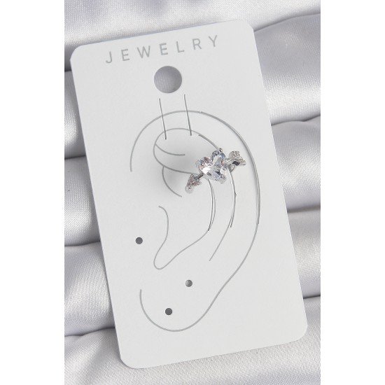 Pirinç Gümüş Renk Zirkon Taşlı Yıldız Model Kadın Kıkırdak Küpe Pirinç Gümüş Renk Zirkon Taşlı Yıldız Model Kadın Kıkırdak Küpe