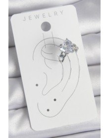 Pirinç Gümüş Renk Zirkon Taşlı Kalp Model Kadın Kıkırdak Küpe