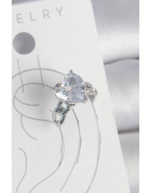 Pirinç Gümüş Renk Zirkon Taşlı Kalp Model Kadın Kıkırdak Küpe