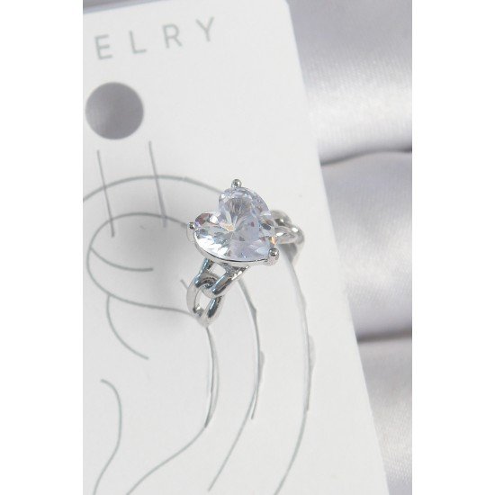 Pirinç Gümüş Renk Zirkon Taşlı Kalp Model Kadın Kıkırdak Küpe Pirinç Gümüş Renk Zirkon Taşlı Kalp Model Kadın Kıkırdak Küpe