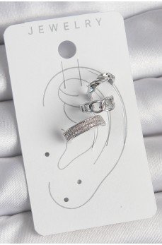 Pirinç Gümüş Renk Zirkon Taşlı 3'Lü Zincir Sarmal Model Kadın Kıkırdak Küpe Pirinç Gümüş Renk Zirkon Taşlı 3'Lü Zincir Sarmal Model Kadın Kıkırdak Küpe