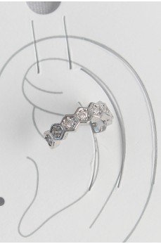 Pirinç Gümüş Renk Bal Peteği Model Zirkon Taşlı Kadın Kıkırdak Küpe