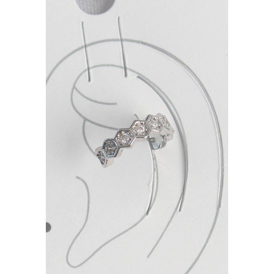 Pirinç Gümüş Renk Bal Peteği Model Zirkon Taşlı Kadın Kıkırdak Küpe