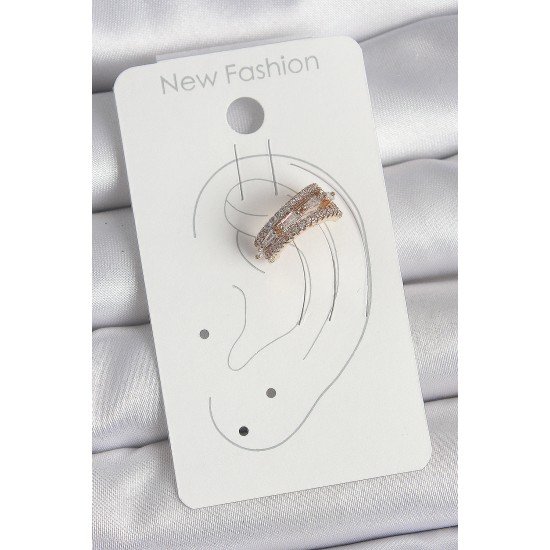 Pirinç Gold Renk Zirkon Taşlı 3'Lü Sıralı Model Kadın Kıkırdak Küpe Pirinç Gold Renk Zirkon Taşlı 3'Lü Sıralı Model Kadın Kıkırdak Küpe