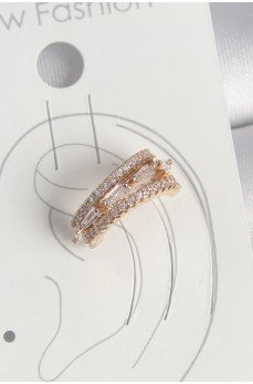 Pirinç Gold Renk Zirkon Taşlı 3'Lü Sıralı Model Kadın Kıkırdak Küpe