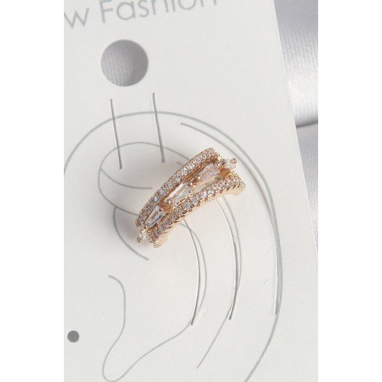 Pirinç Gold Renk Zirkon Taşlı 3'Lü Sıralı Model Kadın Kıkırdak Küpe Pirinç Gold Renk Zirkon Taşlı 3'Lü Sıralı Model Kadın Kıkırdak Küpe