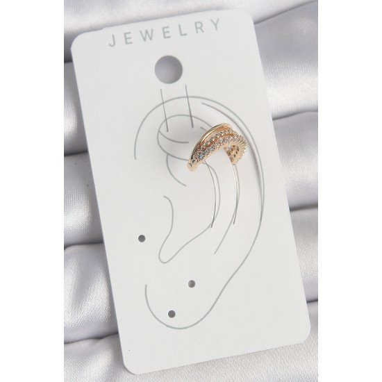 Pirinç Gold Renk Zirkon Taşlı 3'Lü Sıralı Model Kadın Kıkırdak Küpe