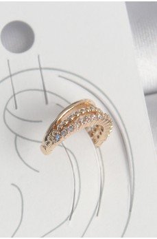 Pirinç Gold Renk Zirkon Taşlı 3'Lü Sıralı Model Kadın Kıkırdak Küpe