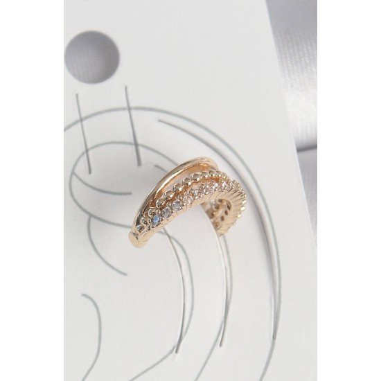 Pirinç Gold Renk Zirkon Taşlı 3'Lü Sıralı Model Kadın Kıkırdak Küpe