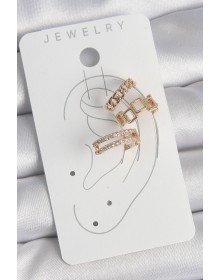 Pirinç Gold Renk Zirkon Taşlı Kare Zincir Model Kadın Kıkırdak Küpe