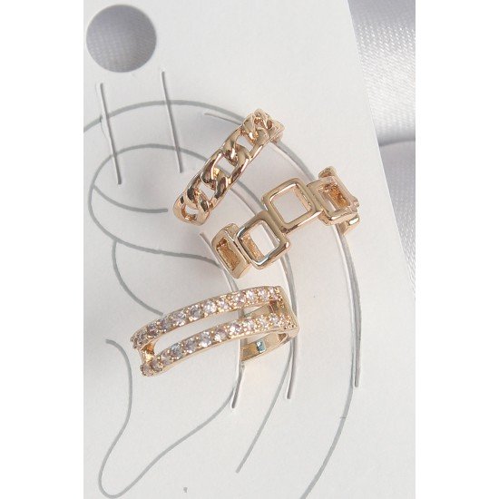 Pirinç Gold Renk Zirkon Taşlı Kare Zincir Model Kadın Kıkırdak Küpe