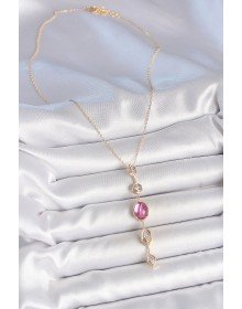 Pirinç Zincir Gold Renk Pembe Zirkon Taşlı Y Kolye