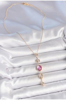 Pirinç Zincir Gold Renk Pembe Zirkon Taşlı Y Kolye
