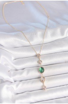 Pirinç Zincir Zümrüt Yeşil Gold Renk Zirkon Taşlı Y Kolye