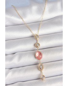 Pirinç Zincir Pembe Gold Renk Zirkon Taşlı Y Kolye