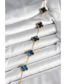 316L Çelik Sedefli Lacivert Gold Renk Yonca Kadın Bileklik