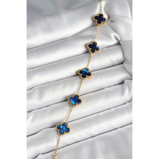 316L Çelik Sedefli Lacivert Gold Renk Yonca Kadın Bileklik 316L Çelik Sedefli Lacivert Gold Renk Yonca Kadın Bileklik